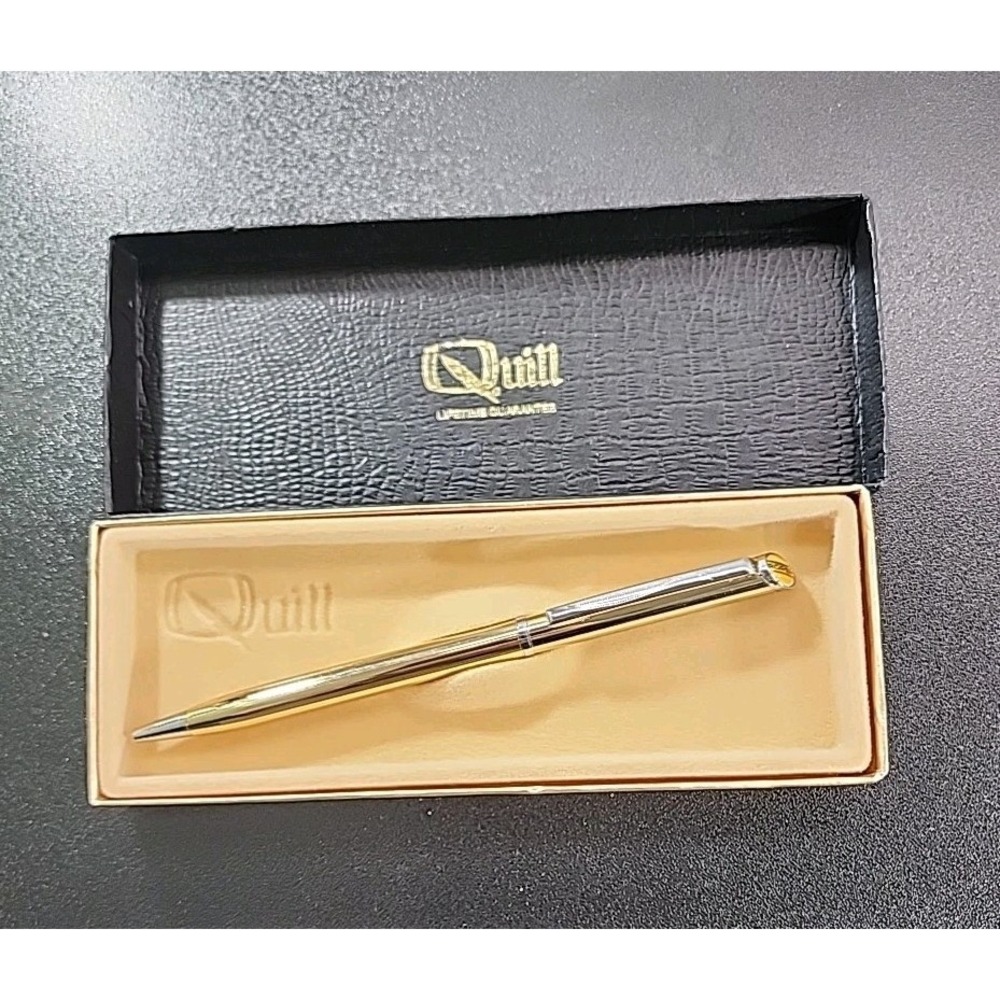 Vintage QUILL Gold Tone Ball Point Pen USA Made in Box Marked Roper NOS